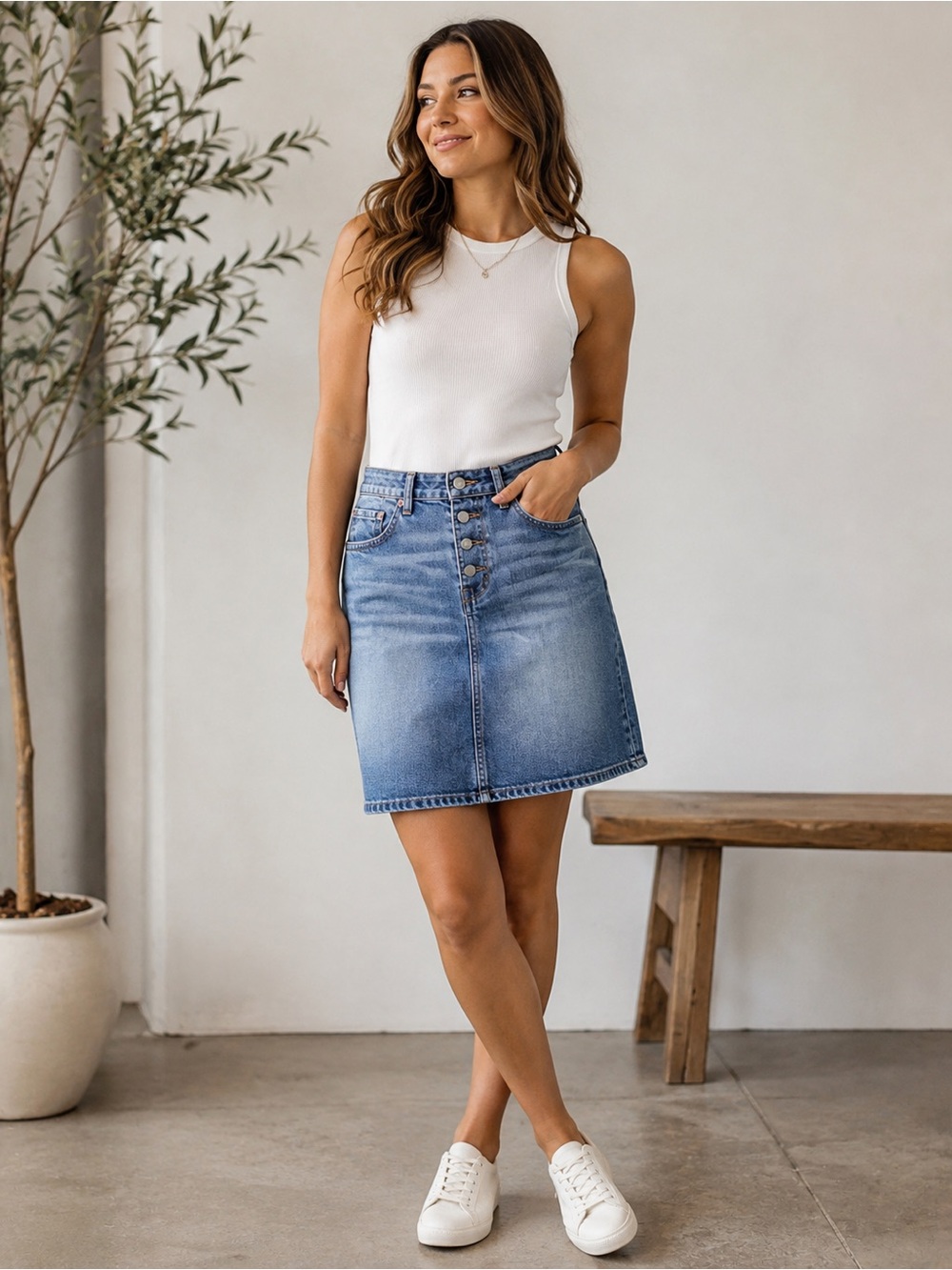 Levi's Red Tab Button Fly Denim Midi Skirt Size S Medium Wash